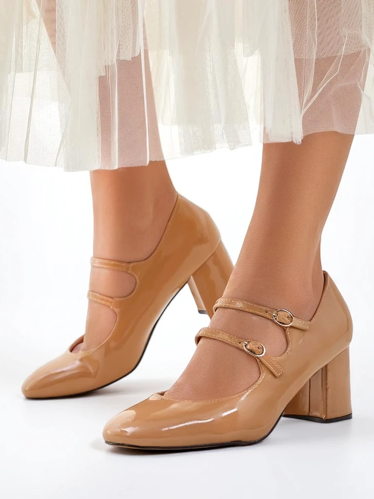 Royalfashion Patent leather women's heeled shoes with straps Ovinna