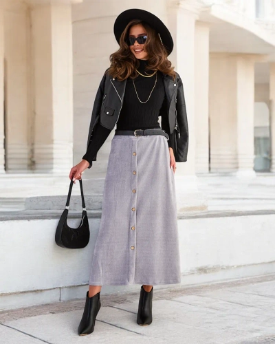 Royalfashion Naiste midi seelik dekoratiivsete nööpidega