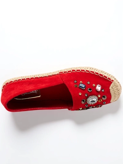 Red women's eco-suede espadrilles with cubic zirconias Mediros - Footwear