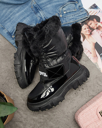 Women's snow boots on a flat sole in black Sapollo- Footwear