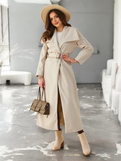 Royalfashion Women's maxi coat with a tie