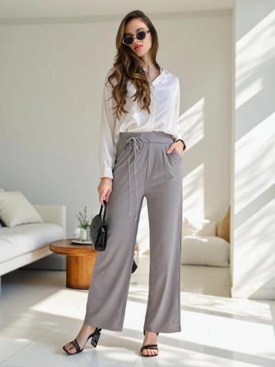 Royalfashion Wide women's trousers with side tie