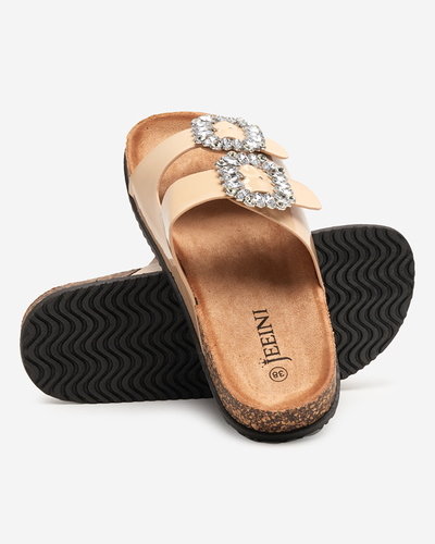 Beige women's slippers with decorated clasps. Olimika - Footwear