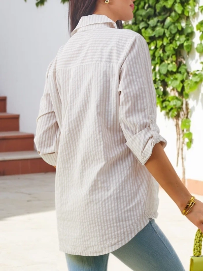 Royalfashion Naiste puuvillane triibuline särk paeltega all,