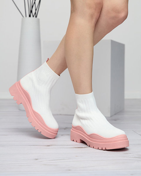 Women's boots on a thicker sole in white and pink Korlic-Shoes