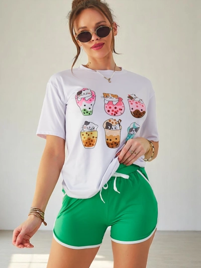 Спортивный комплект Royalfashion для женщин с футболкой и шортами Kitty Cat