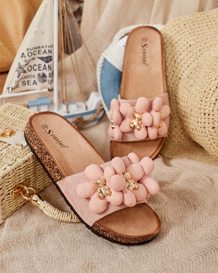 Royalfashion Naiste flip-flops kuldsete karude ja lilledega Isaralle