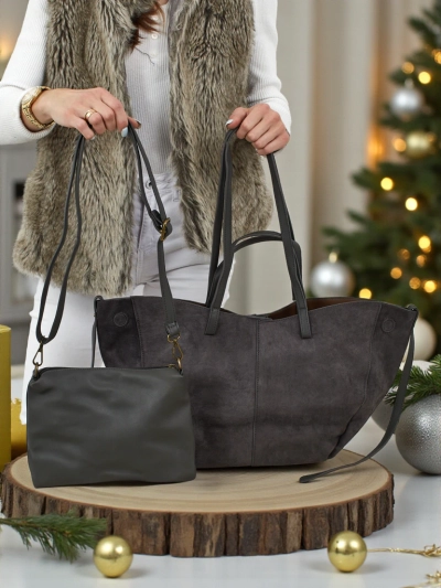 Women's shopper bag eco suede with smaller eco leather included 2in1 Elinea