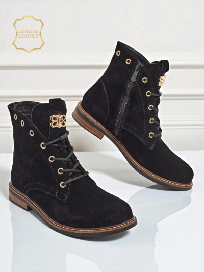 Aurelia Romano Women's Suede Ankle Boots - Brown, with Fur