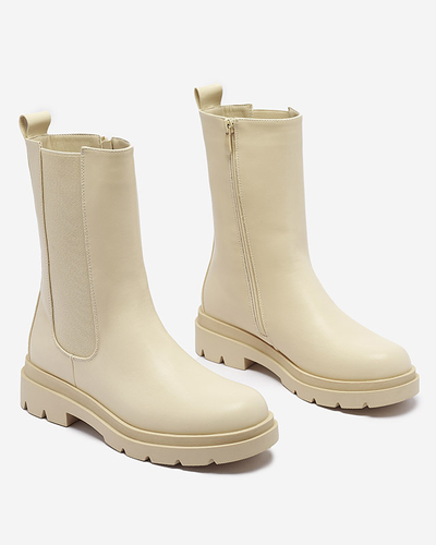 Royalfashion Beige women's high boots with flat heel Vedesa