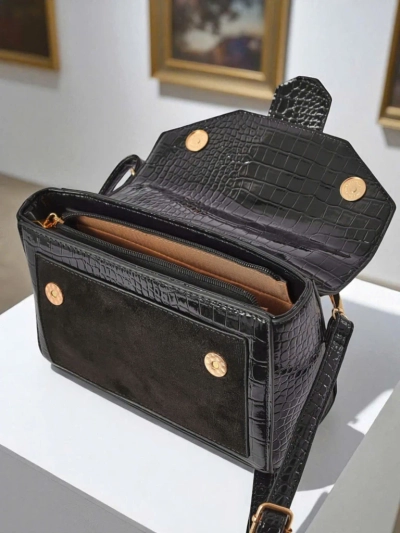 Cassia Nero Women's Handbag Classic Black Faux Leather Suede Stylish