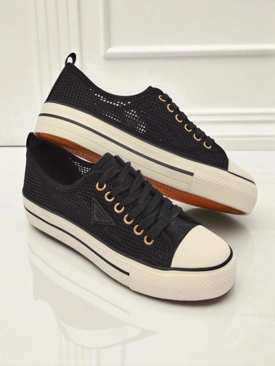 Melania Nero – women's mesh fabric sneakers on a 3cm flat sole