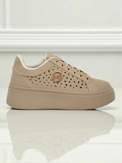 Cleo Ecru Platino – beige platform sneakers Royalfashion eco leather
