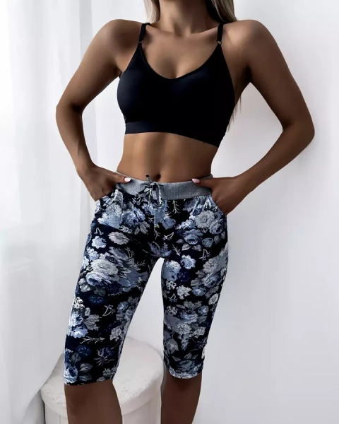 Sinised lillelise mustriga naiste 3/4 pikkused lühikesed püksid - Riietus