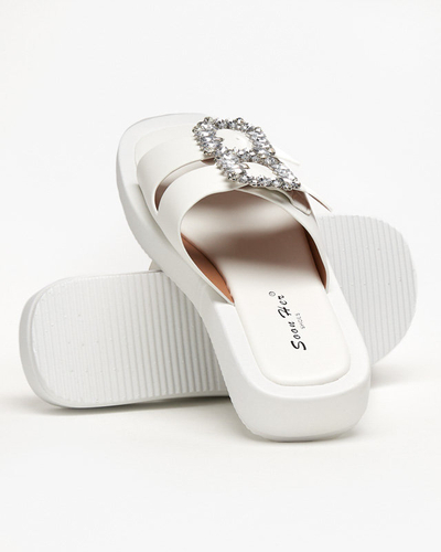 White women's slippers with crystals Azazel - Footwear