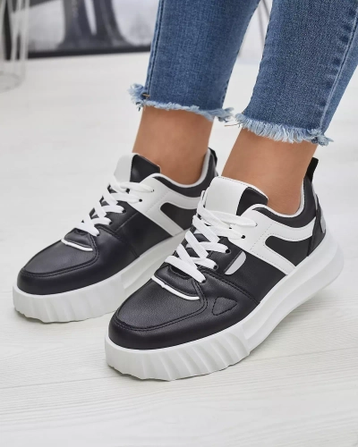 Öko-nahast naiste mustad sportlikud spordijalatsid valge sisekattega Netiris - Jalatsid