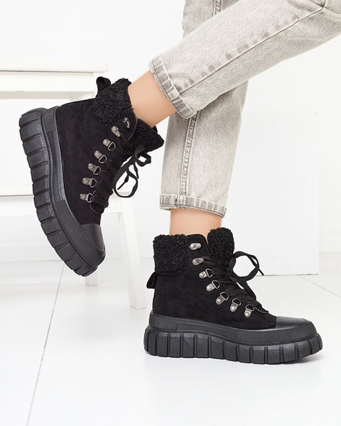 Women's black eco-suede boots with sheepskin Vetic - Footwear