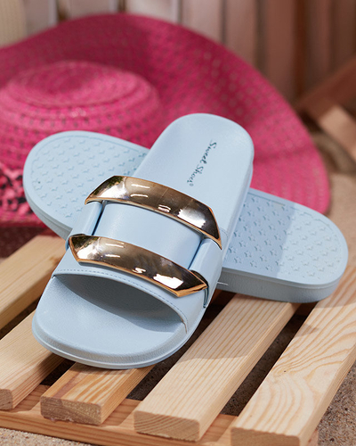 OUTLET Blue women's slippers with golden ornament Serina - Footwear