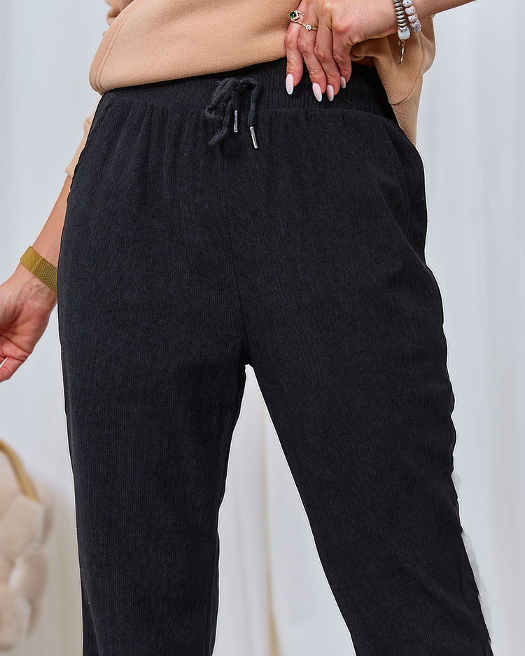 Royalfashion Черные женские брюки из вельветовой ткани