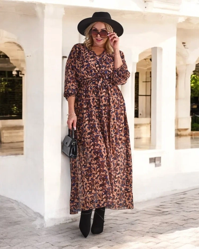 Royalfashion Camel mustriga naiste maxikleit
