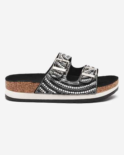 Women's slippers with cubic zirconia in black Lalud-Footwear