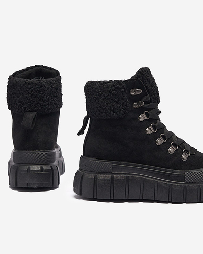 Women's black eco-suede boots with sheepskin Vetic - Footwear