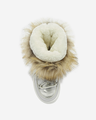 Silver children's slip-on shoes a'la snow boots with fur Asika - Footwear