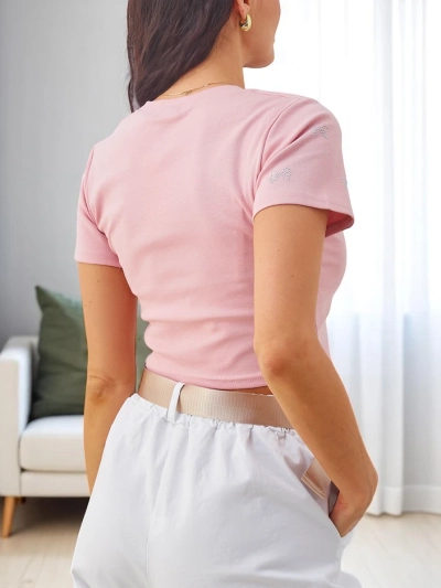 Royalfashion Naiste Puuvillane Lühike Üksik, Kaunistatud Kaarekujuliste Teemantidega