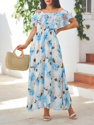 Royalfashion Women's off-the-shoulder dress with short sleeves in various flowers