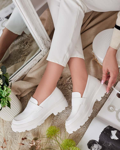 Aura Women's White Platform Moccasins - Elegant and Comfortable, Eco Leather