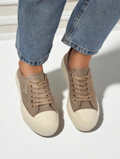 Damskie sneakersy Hypatia Mesh jasny brąz na lato płaska podeszwa 3cm