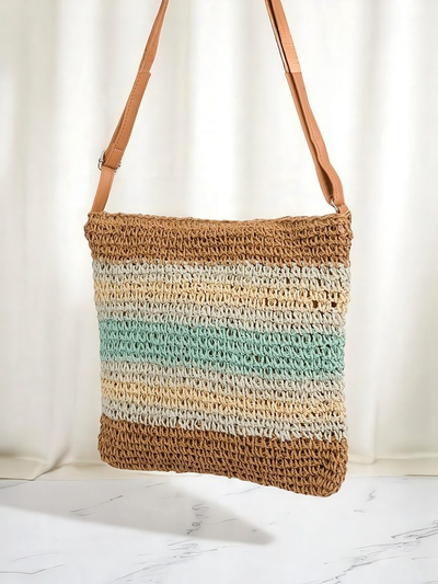 Royal Fashion Small Striped Straw Women's Bag with Charm