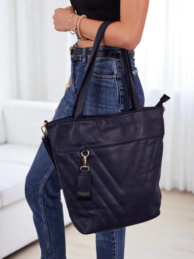 Aurelia Navy Blue Shopper Bag A4 made of ecological leather, Large with a strap