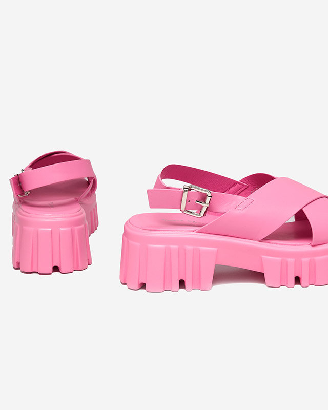 OUTLET Neon pink women's sandals on a chunky sole Otida - Footwear