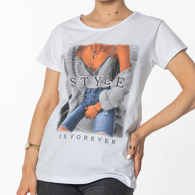 Ladies 'White Printed T-Shirt - Clothing
