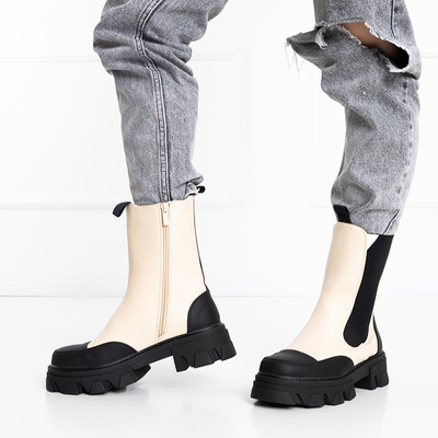 Beige women's boots on a massive sole Rosidi - Footwear