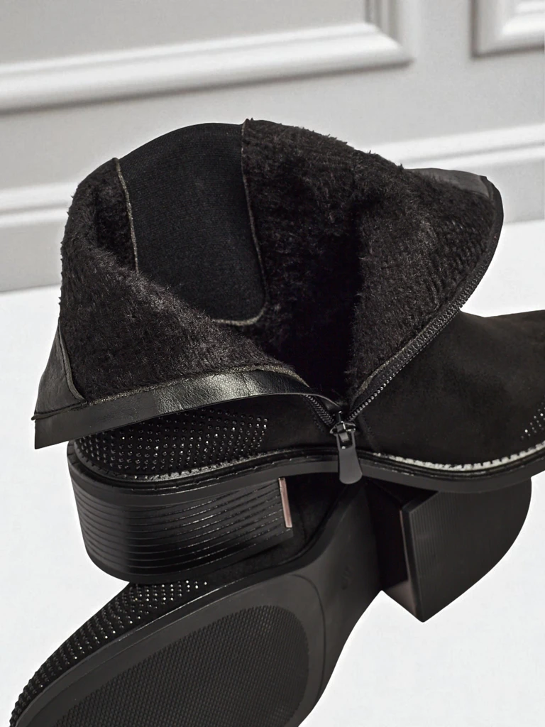 Women's Eco Suede Ankle Boots Decorated with Rhinestones TangleMist