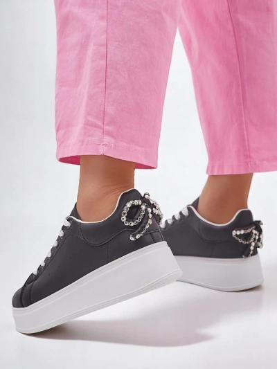 Royalfashion Women's platform sports sneakers Ribbon Bow