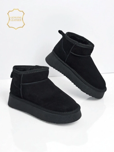 Elunara Women's Short Faux Snow Boots in Genuine Leather