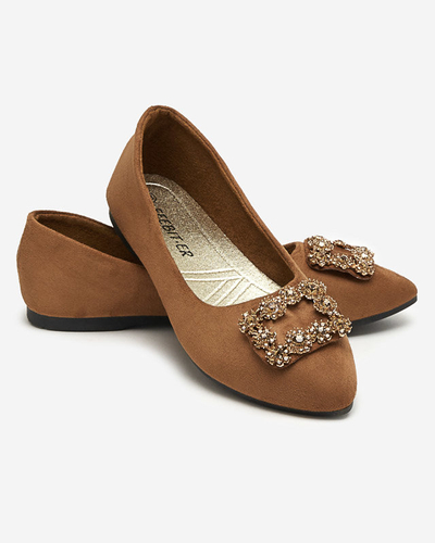Brown women's eco-suede ballerinas with Linselisa ornament - Footwear
