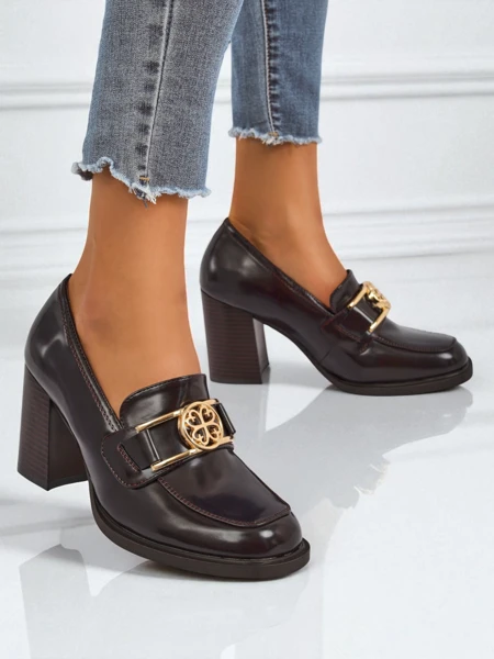 Persephone Nero Women's Block Heel Loafers Eco Leather Gold Buckle