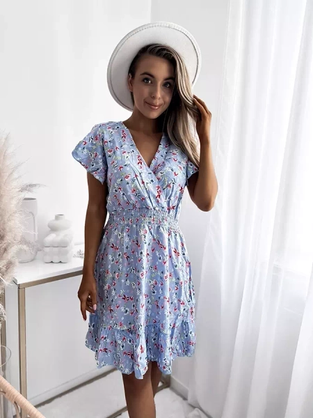 Royalfashion Sinine naiste minikleit lillemotiiviga