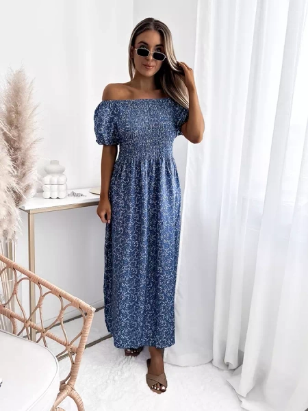 Blue women's floral midi dress - Clothing