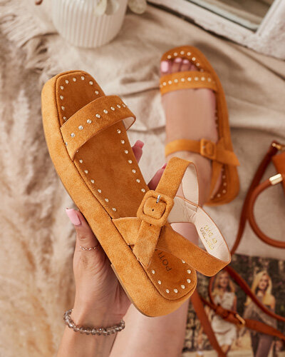 Brown women's sandals with rhinestones Franssia - Footwear