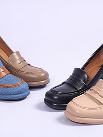 Royalfashion Women's denim moccasins on a block heel Jozenas