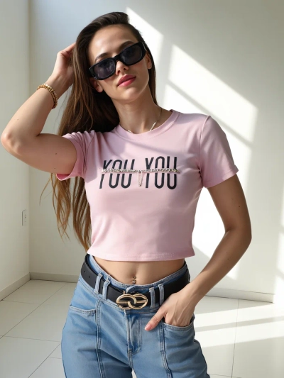 Royalfashion Naiste puuvillane crop top, millel on kiri