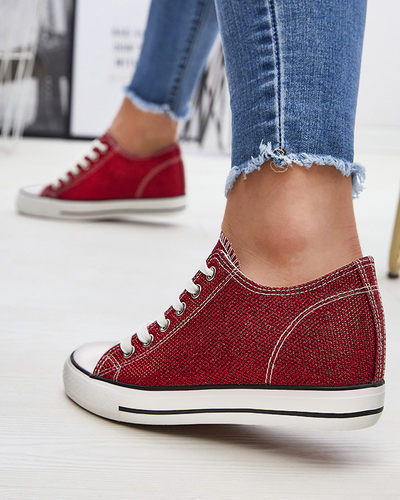 Red women's sneakers on a hidden anchor with shiny thread Seggat- Footwear