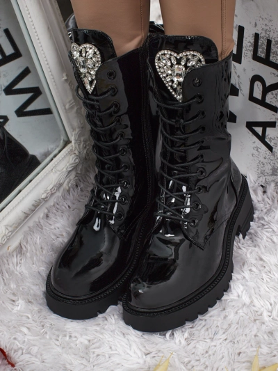 Emelune patent lace-up women's ankle boots