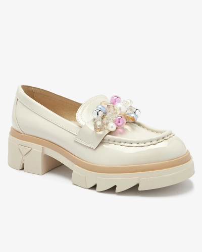 Lacquered beige moccasins for women Geloppa- Footwear