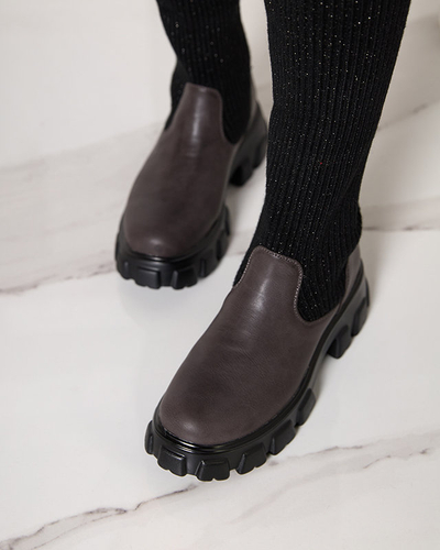 Black and brown high slip boots for women Alerpi- Footwear